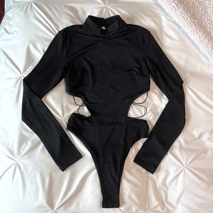 NWT TIGERMIST open criss-cross back, mock neck, long sleeve bodysuit